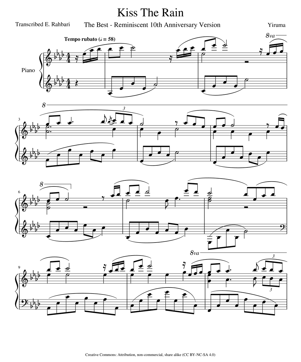 Kiss The Rain - Yiruma | Sheet Nhạc Miễn Phí 99+